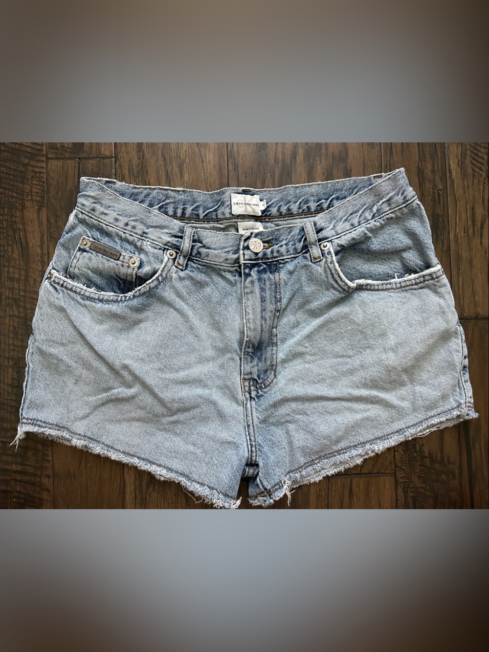 Calvin Klein Frayed Hem Light Blue Denim Shorts